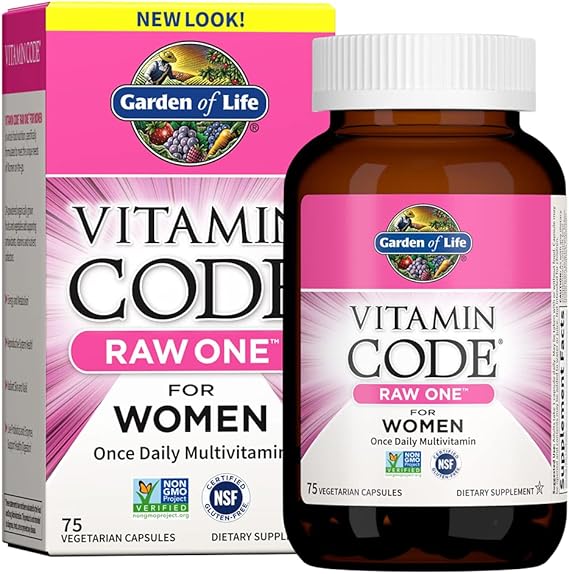 Garden of Life Vitamin Code Raw One for Women, Once Daily Multivitamin for Women - 75 Capsules, One a Day Women, Vitamins, Fruits, Veggies, Probiotics for Womens Health, Vegetarian, Gluten Free
