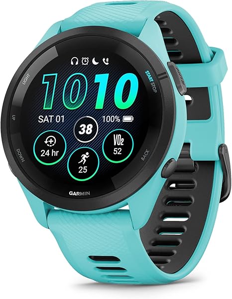 Garmin Forerunner 265 Running Smartwatch, Colorful AMOLED Display, Training Metrics and Recovery Insights, Aqua and Black