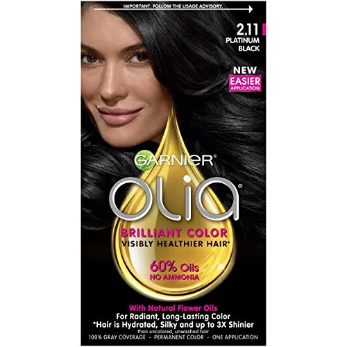 Garnier Hair Color Olia Ammonia-Free Brilliant Color Oil-Rich Permanent Hair Dye, 2.11 Platinum Black, 1 Count (Packaging May Vary)