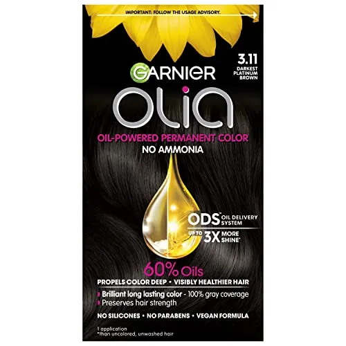 Garnier Hair Color Olia Oil Powered Permanent Hair Color, 3.11 Darkest Plat (Packaging May Vary)