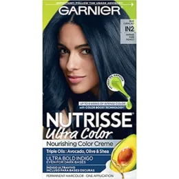 Garnier Nutrisse Ultra Nourishing Hair Color Creme with Triple Oils, Permanent Dye for 100% Gray Coverage, Blue CuraÃ§ao IN2