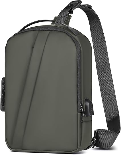 Geestock Men's Crossbody Sling Bag with Anti-Theft Password Lock, Waterproof Sling Backpack with USB Charging Port, PU Leather Chest Bag Casual Shoulder Bag (Green)