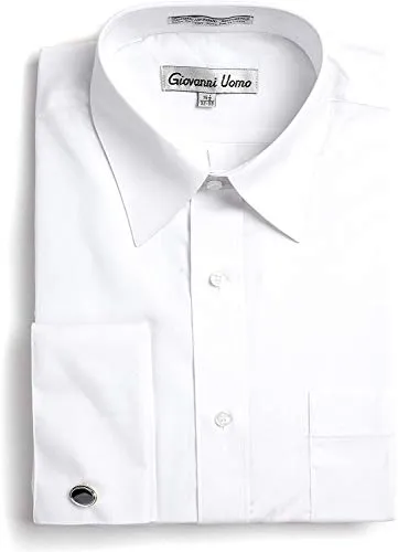 Gentlemens Collection Men's French Cuff Solid Dress Shirt (Cufflink Included) (White, 19 Neck 36/37
