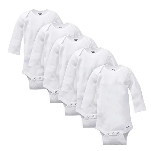 Gerber Baby 5-Pack Organic Long-Sleeve Onesies Bodysuit, white, 6-9 Months
