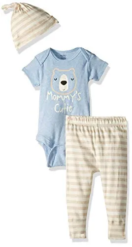 Gerber Baby Boys 3-Piece Organic Onesies Bodysuit, Pant and Cap Set, Bear hugs, 3-6 Months