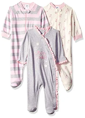 Gerber Baby Girls' 3-Pack Organic Sleep 'N Play, bunny star, 0-3 Months