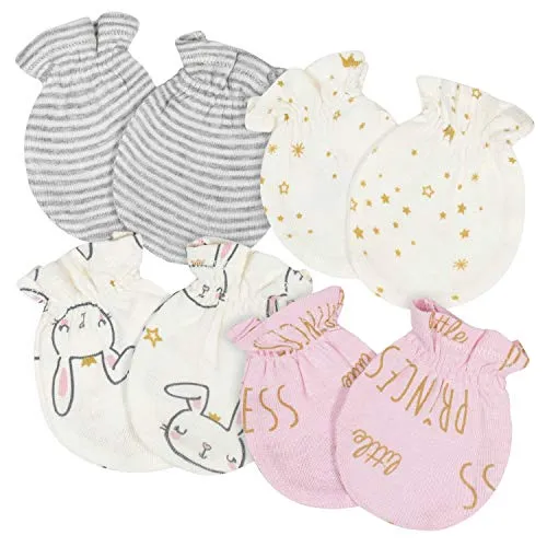 Gerber Baby Girls' 4-Pair Mittens, Princess/Bunny Pink, 0-3 Months