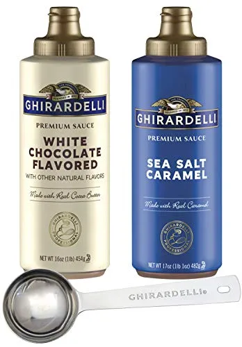 Ghirardelli - Sea Salt Caramel and White Chocolate Flavored Sauce (Set of 2) - with Limited Edition Measuring Spoon