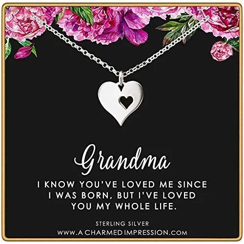Gift for Grandma ï¿½ Grandma Gifts from Grandchildren ï¿½ Sterling Silver ï¿½ Gifts from Granddaughter Grandson ï¿½ Two Heart Charm Necklace ï¿½ Grandmother Jewelry ï¿½ Unique Grandma Gifts for Christmas Birthday