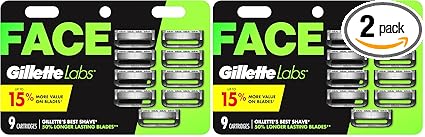 GilletteLabs Razor Blade Refills,Ultimate Precision Trimmer,5 Bladed Refills,Compatible with Exfoliating Bar and Heated Razors,9 Count (Pack of 2)