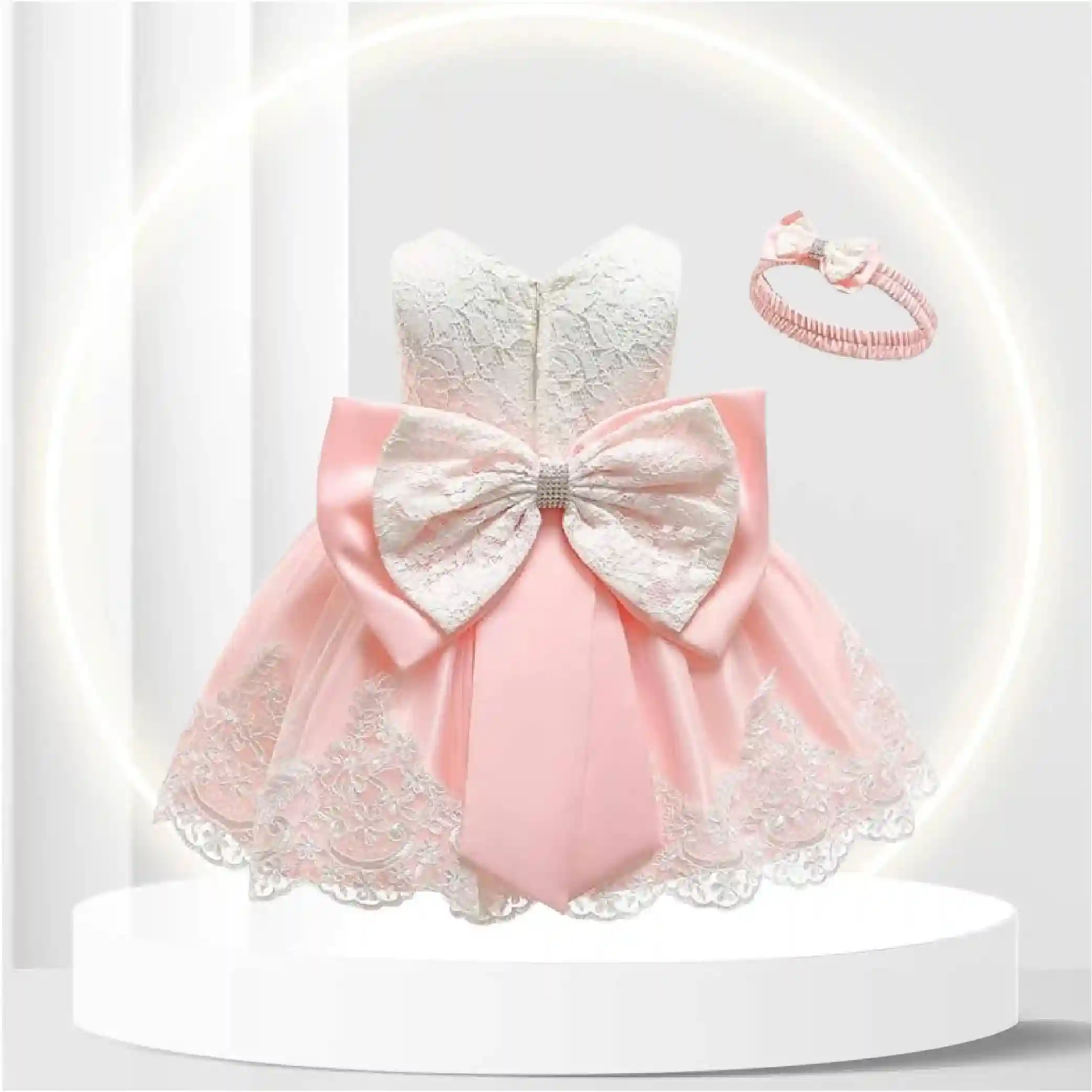 Girl Dress 0-3 Months Baby Girl Dresses Flower Dress for Girl 0 3 Months Baby Girl Dresses Sleeveless Lace Ruffle Floral Tutu Dress for Infant Kids Wedding Party Dress Cute Frocks Headband (Pink 3M)