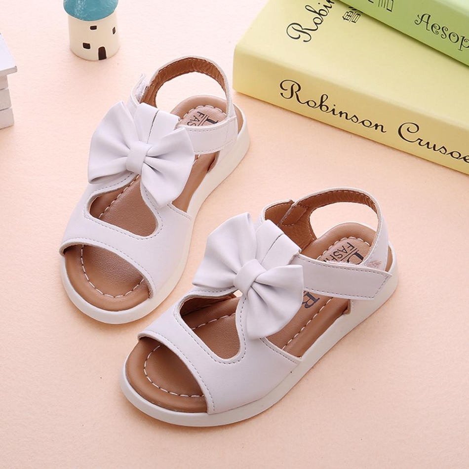 Girl's Summer Sandals Bowknot Poka Dot Square Toe Green White Children Sliders Sweet Stylish Pu Leather 23-34 Fashion Kids Flats
