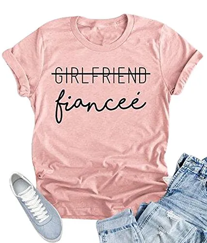 Girlfriend Fiancee T Shirt Women Funny Letter Print Tees Shirt Summer O Neck Tops (M, Pink)