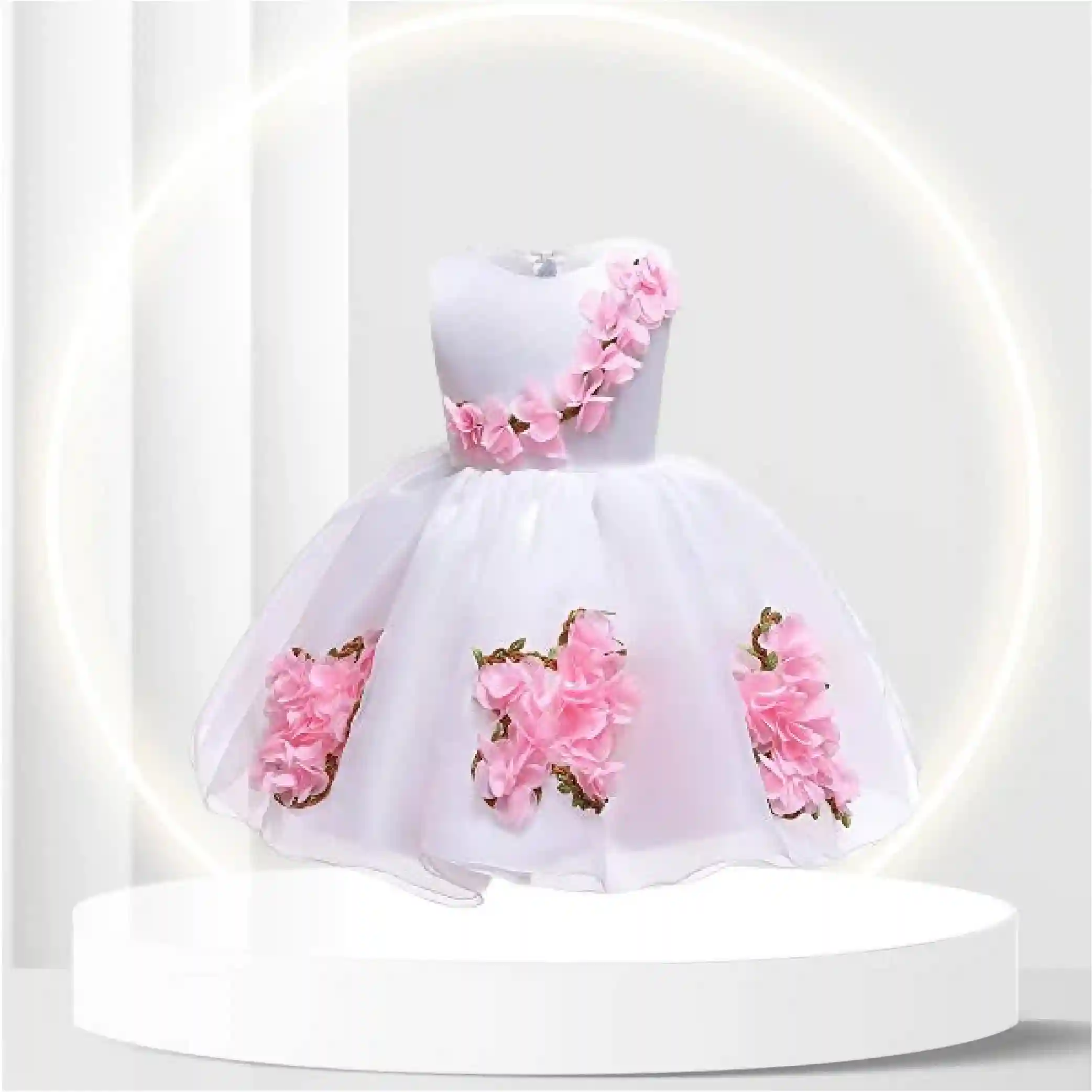 Girls Dresses 3 Months Baby Girl Dresses Flower Dress for Girl Baby Girl Dresses Sleeveless Lace Ruffle Floral Tutu Dress for Infant Kids Wedding Party Dress Cute Frocks (White-Pink 3M)