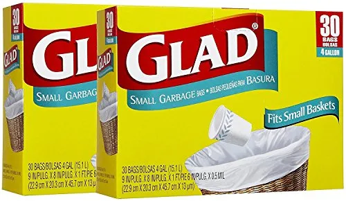 Glad Garbage Small, White, 30 ct, 4 gallons, 2pk