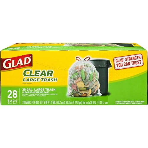 Glad Large Drawstring Recycling Bags - 30 Gallon Clear Trash Bag - 28 Count