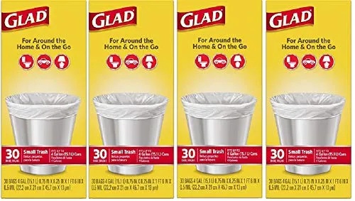 Glad Small Garbage Bags, 4 Gallon Bags, 4 - 30 Packs (120 Total)