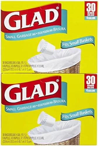 Glad Small Garbage Bags, White - 4 gal - 30 ct - 2 pk