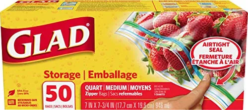 Glad Zipper Food Storage Plastic Bags - Quart - 50 Count ( Packaging may vary )