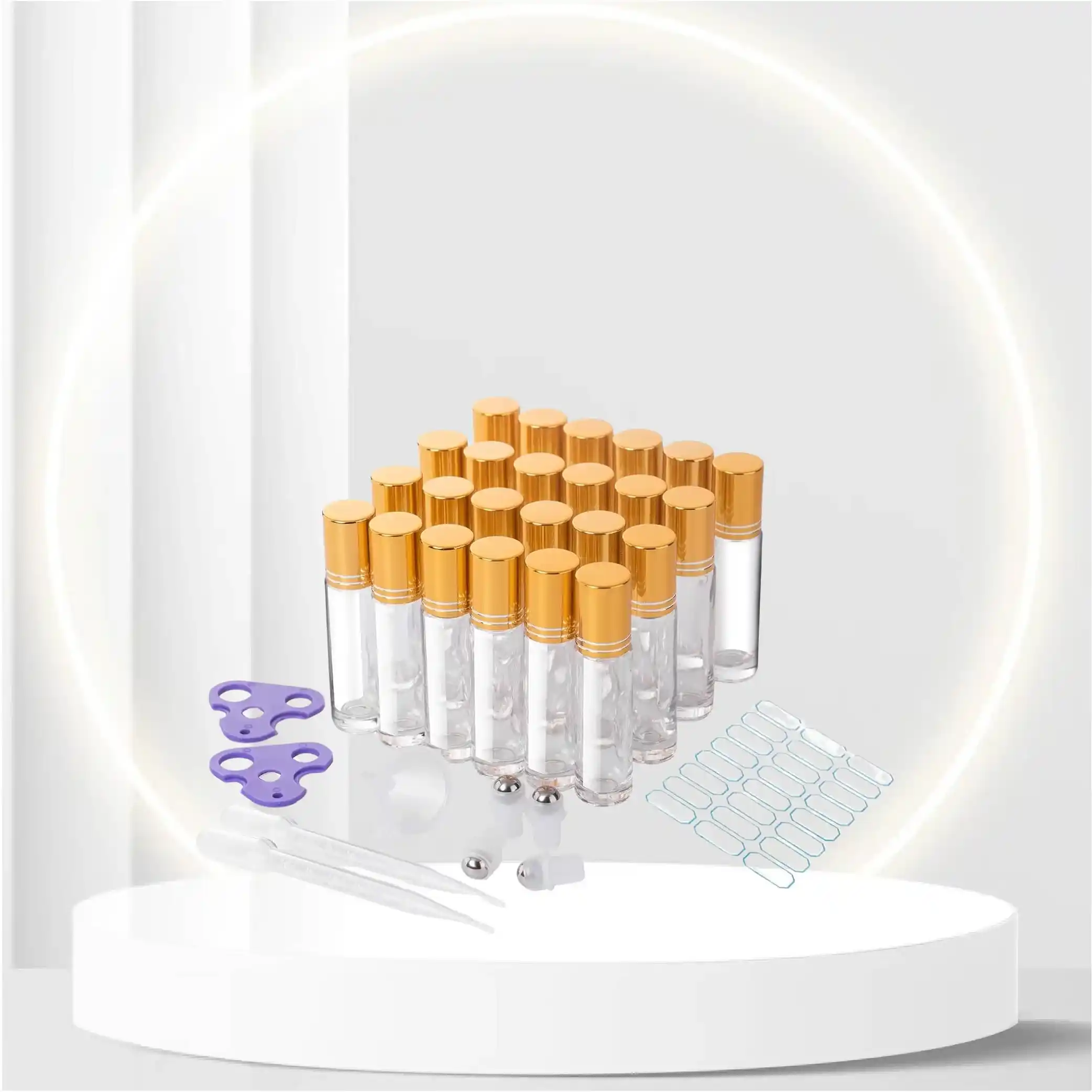 Glass Roller Bottles, Clear Essential Oil Perfume Bottles with Metal Stainless Steel Roller Ball, 24 Pack 10 ml Roller Bottles for Essential Oils, Cosmetic Gift, Perfumes