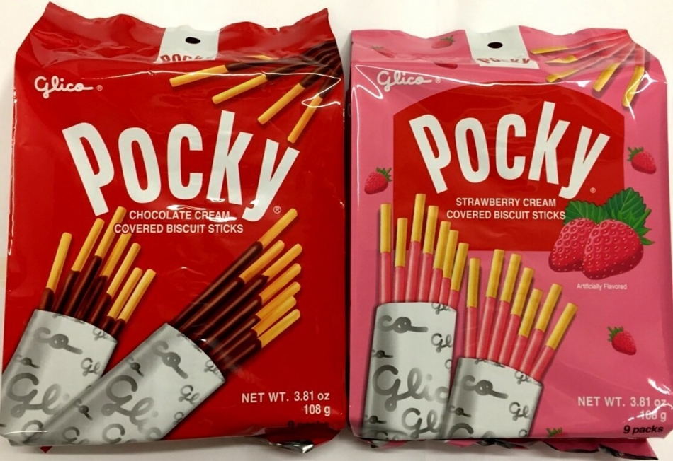 Glico Pocky Family Fun Pack 3.81 oz & 3.81 oz, 9 packs (Chocolate and Strawberry, Pack of 2)