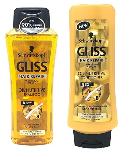 Gliss Hair Repair - Oil Nutritive for Hair Prone to Split Ends - Shampoo & Conditioner Set - Net Wt. 13.6 FL OZ (400 mL) Per Bottle - One Set