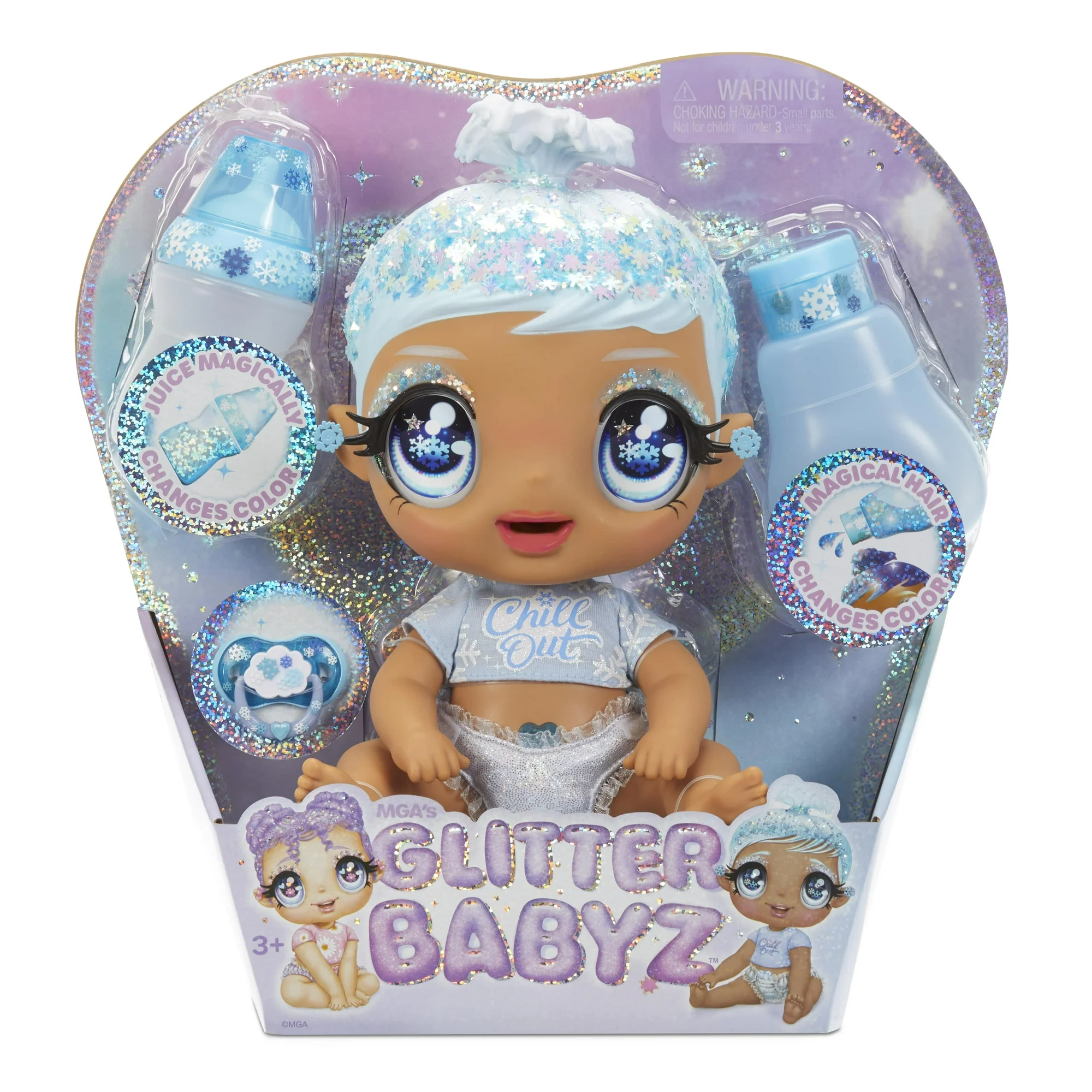 Glitter Babyz January Snowflake Baby (Blue) with 3 Magical Color Changes, Gift Toy for Girls Ages 3 4 5+