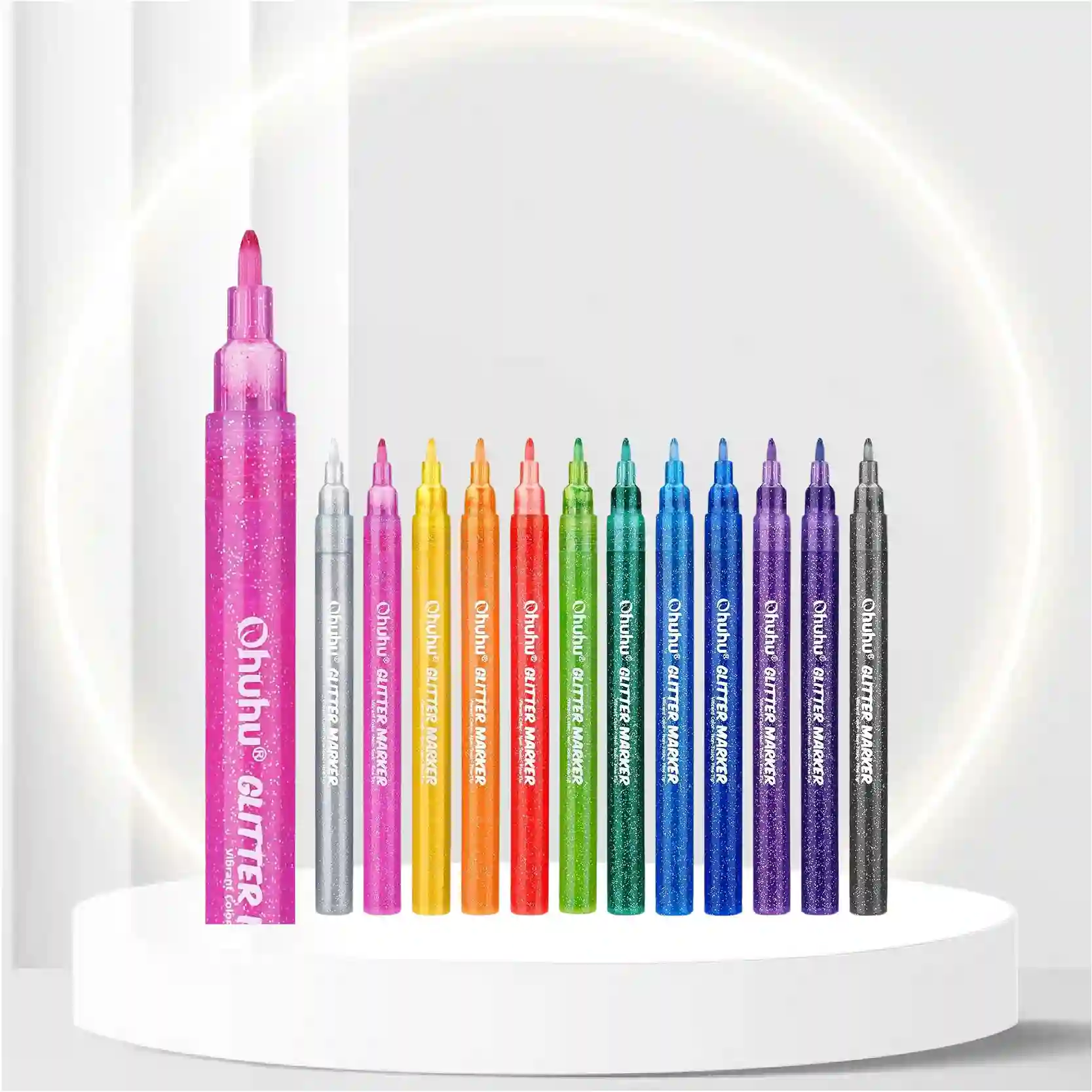 Glitter Markers Pen, Ohuhu 12 Glitter Colors Water Based Acrylic Ink Marker with Fine Point Tip for Kids Adults DIY Crafts Card Making, Poster, Album, Birthday Cards, Easter Eggs, Christmas