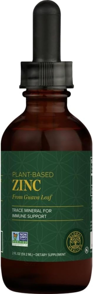 Global Healing Center Zinc, USDA Organic Liquid Plant Based Zinc from Guava Leaves for Immunity, Hormone Balance, and Healthy Aging (2 Oz)