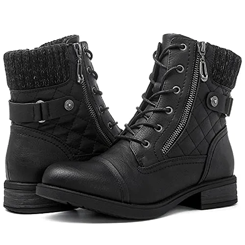 GLOBALWIN Women's Black Ankle Booties Fashion Combat Boots for Women 8.5M