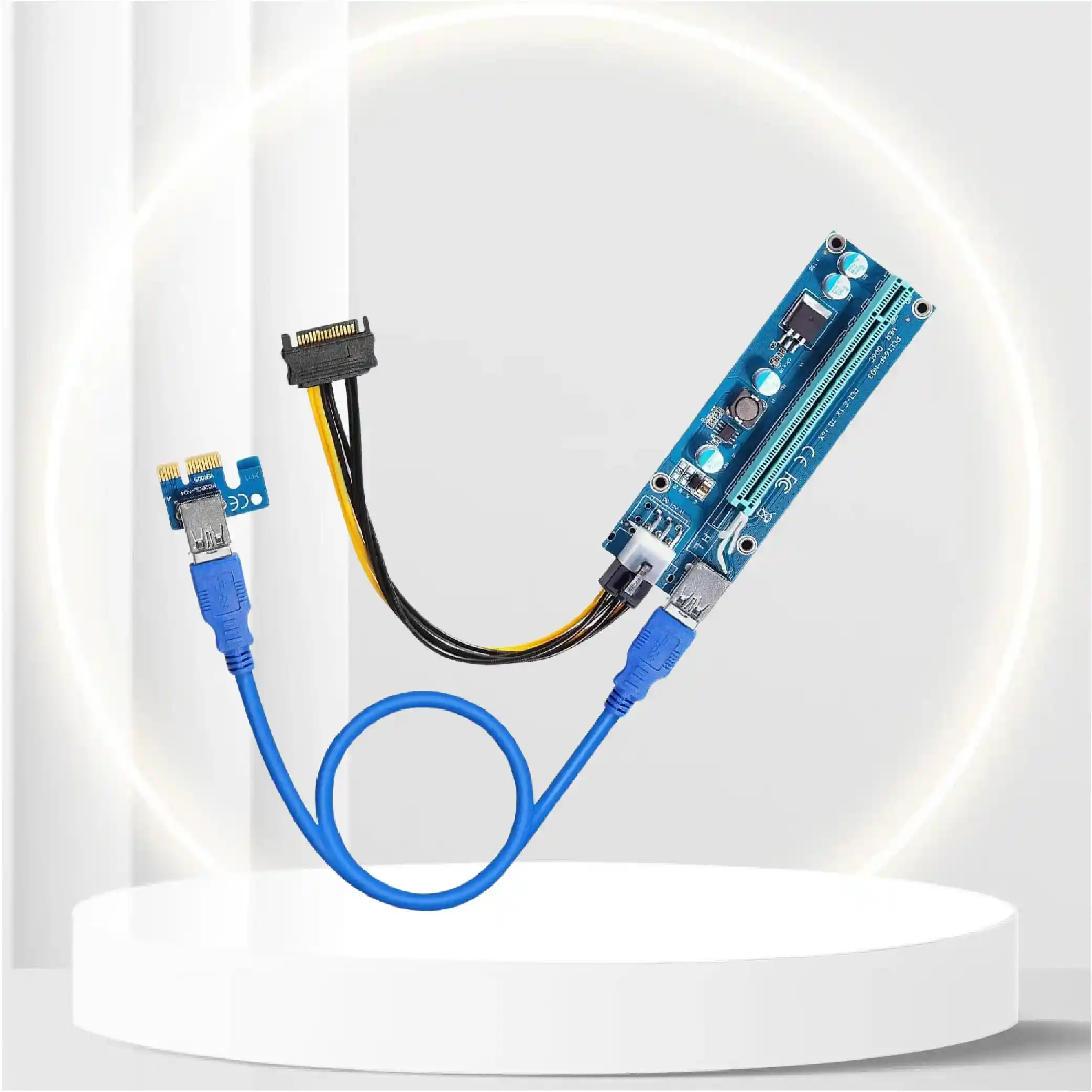 GLOTRENDS PCI-E Riser Adapter 1x to 16x Extender for VGA and GPU, External Graphics Card with 6Pin to SATA Power Cable and 60 cm USB 3.0 Data Cable(UEX16)