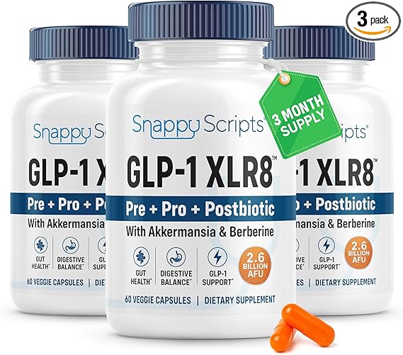 GLP-1 XLR8 Supplement for Weight Loss, Digestion, Constipation, Bloating Relief with Akkermansia 2.6 Billion AFU Live Prebiotic Probiotic Postbiotic Gut Health + Berberine for Women Men 180 Capsules