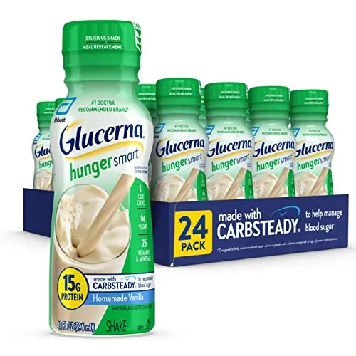 Glucerna Hunger Smart Shake, Diabetic Drink, Blood Sugar Management, 15g Protein, 180 Calories, Homemade Vanilla, 10-fl-oz Bottle, 24 Count