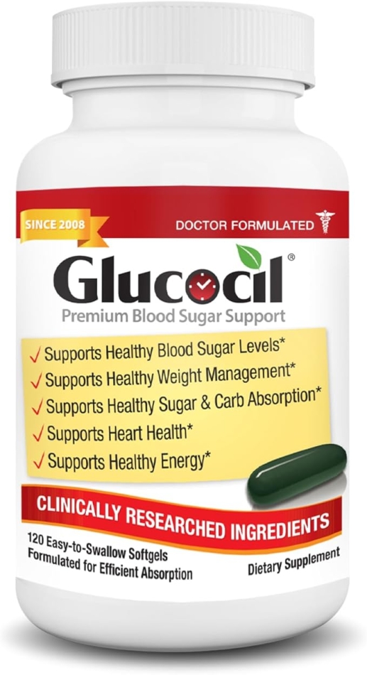 Glucocil  The Total Blood Sugar Optimizer, Over 1 Million Bottles Sold, Premium Blood Sugar Support Supplement, Extra Strength Softgels*, Targets All 3 Essentials for Normal Blood Sugar, Since 2008
