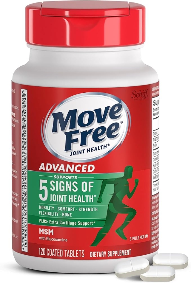 Glucosamine & Chondroitin Plus MSM Advanced Joint Health Supplement Tablets, Move Free (120 count in a bottle), Supports Mobility, Flexibility, Strength, Lubrication and Comfort