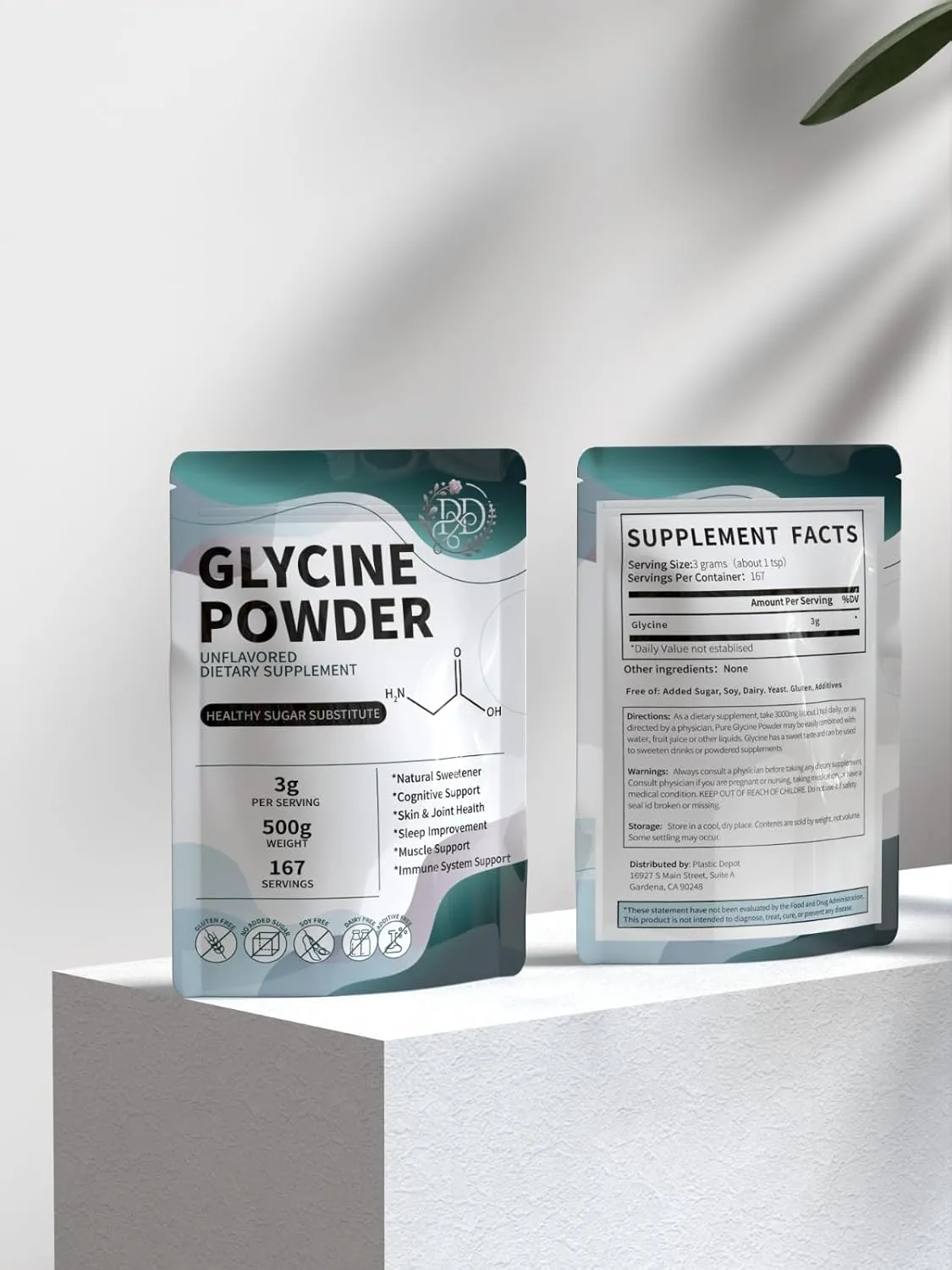 Glycine Powder - Glycine Supplements, Glycine 3000mg - Glycine Amino Acid Supplement, Pure & Gluten Free - Great Sugur Subsitute 3000mg per Serving, 1kg (2.2 lbs) (Pack of 1)