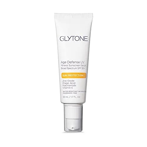 Glytone Age Defense UV Mineral Sunscreen Serum Broad Spectrum SPF 50+, Prevent Aging Face Sun Care, 1.7 fl. oz.