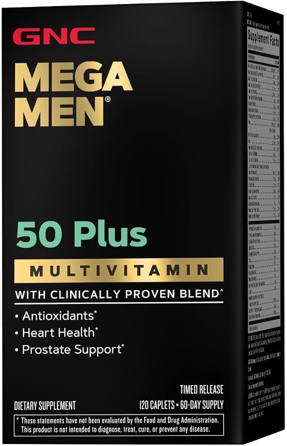 GNC Mega Men 50 Plus Multivitamin for Men Antioxidants Heart Health Prostate and Circulatory Support 120 Count