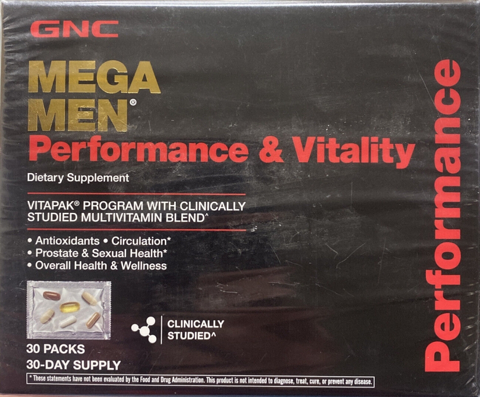 GNC Mega Men Performance & Vitality Health Sexual Daily Vitapak 30 packs NEW