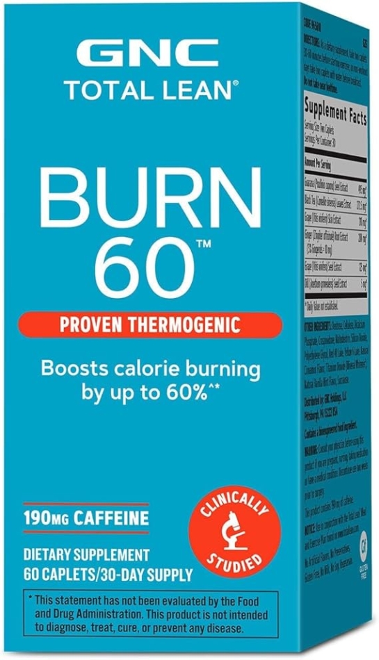 GNC Total Lean Burn 60, Clinically Proven Thermogenic Formula, 30 Servings