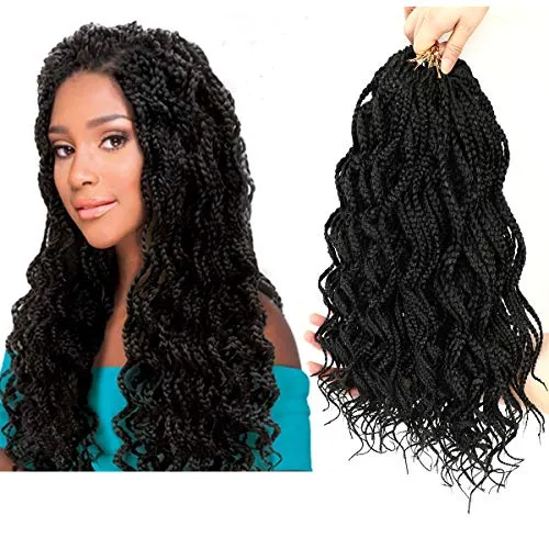 Goddess Curly Box Braids Crochet Hair 14inch for Black Women Pre-Looped Crochet Wavy Braids Body Wave Box Braids Pre Braided Synthetic Kids Braiding Hair Extensions 1b 5pc/lot(14inch, 1b)