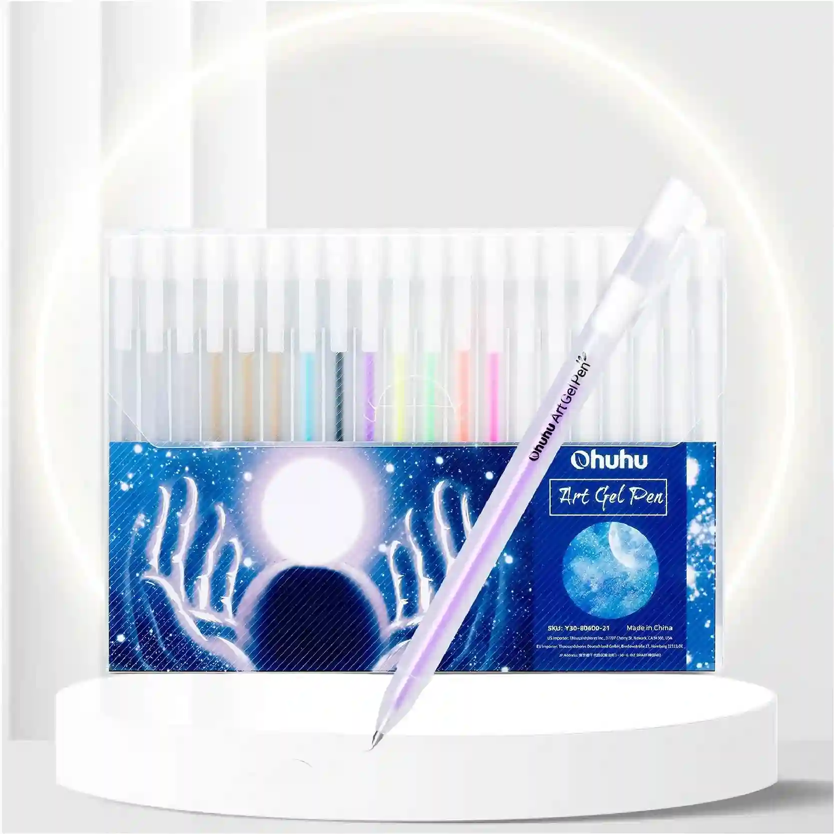 Gold Silver White Gel Ink Pen Set for Artist, Ohuhu 10 Colors (20 Pack) Gel Ink Pens, White Pens for Highlighting on Markers Colored pencils Watercolor Paintings, Gel Paint Pens