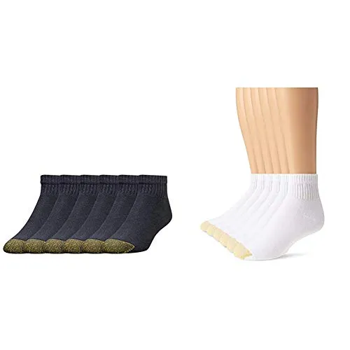 Gold Toe Men's Big and Tall 656P Cotton Quarter Athletic Socks, 6 Pack, Black and White