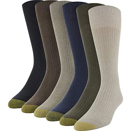 Gold Toe Men's Stanton Crew Socks, 6 Pairs, Khaki/Loden/Midnight/Taupe/Chocolate/black, Shoe Size: 6-12.5