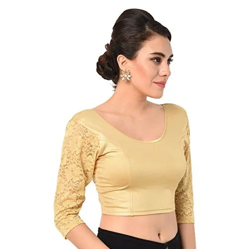 Golden Designer Crope Top Women Choli Indian Lycra Multicolor Stretchable Blouse Wedding Party Wear Best Match for Saree S,M,L,XL,XXL