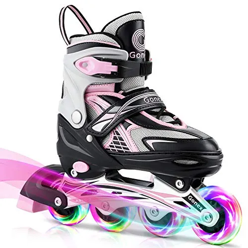 Gonex Inline Skates for Girls Boys Kids, Adjustable Skates Outdoor Blades Inline Roller Skates for Children Teens Women with Light Up Wheels for Indoor Outdoor Backyard Skating, Pink M