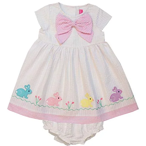 Good Lad Newborn/Infant Girl White Seersucker Dress with Bunny Appliques and Matching White Seersucker Panty (18M)