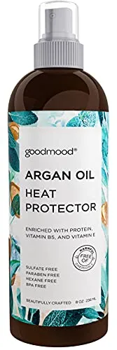 GoodMood Argan Oil Heat Protectant Spray For Hair, Up To 450Âº F from Flat Irons & Hot Blow Dry, Frizz Control, Heat Protector, Blow Dry Protection, Thermal Shield, Iron Protectant, 8 oz