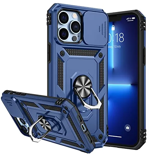 Goton Armor Case for iPhone 13 Pro Max Stand Case with Slide Camera Cover & Kickstand Military Grade Shockproof Heavy Duty Protective with Magnetic Car Mount Holder for iPhone 13 Pro Max 6.7 Blue