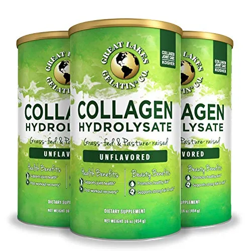 Great Lakes Gelatin, Collagen Hydrolysate, Unflavored Beef, Kosher, 16oz 3-Pack